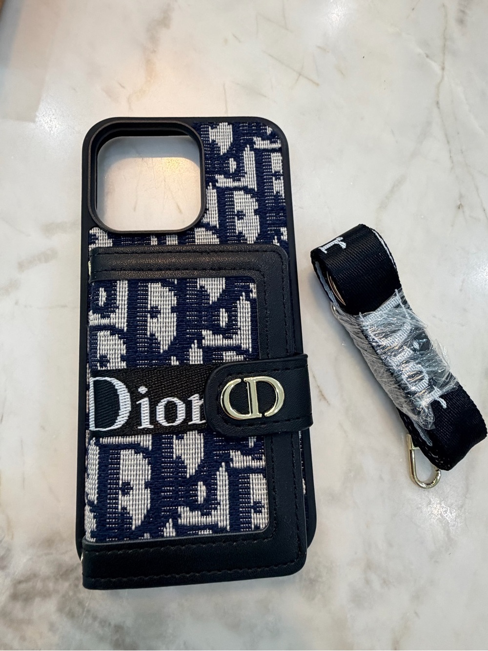 NWOT “Dior”|  iPhone 15 Pro Max Canvas Card Wallet Phone Case with Strap